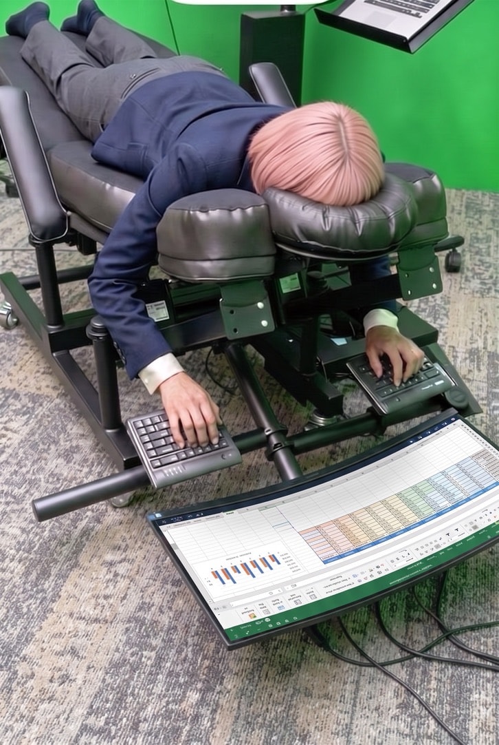Profile view of an adjustable workstation in a studio